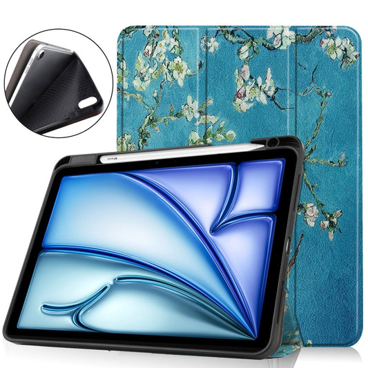 For iPad Air 11 2024 / 2025 Custer Painted 3-Fold Holder Smart Leather Tablet Case(Apricot Flower) - iPad Air 11 2025 / 2024 Cases by buy2fix | Online Shopping UK | buy2fix