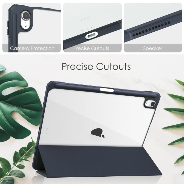 For iPad Air 11 2025 / 2024 Pure Color 3-fold Clear TPU Smart Leather Tablet Case(Blue) - iPad Air 11 2025 / 2024 Cases by buy2fix | Online Shopping UK | buy2fix