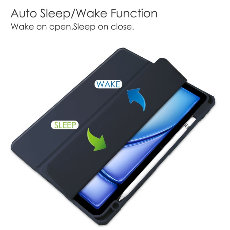 For iPad Air 11 2025 / 2024 Pure Color 3-fold Clear TPU Smart Leather Tablet Case(Blue) - iPad Air 11 2025 / 2024 Cases by buy2fix | Online Shopping UK | buy2fix