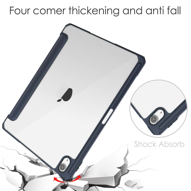 For iPad Air 11 2025 / 2024 Pure Color 3-fold Clear TPU Smart Leather Tablet Case(Blue) - iPad Air 11 2025 / 2024 Cases by buy2fix | Online Shopping UK | buy2fix