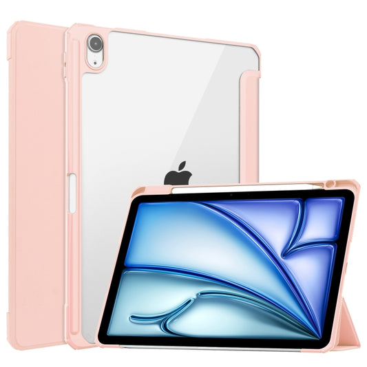 For iPad Air 11 2025 / 2024 Pure Color 3-fold Clear TPU Smart Leather Tablet Case(Pink) - iPad Air 11 2025 / 2024 Cases by buy2fix | Online Shopping UK | buy2fix