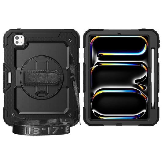 For iPad Pro 11 2025 / 2024 Lucky Wheel Grip Silicone Hybrid PC Tablet Case with Shoulder Strap(Black) by buy2fix