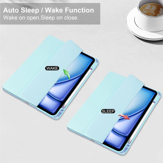 For iPad Air 13 2025 / 2024 Pure Color 3-fold Clear TPU Smart Leather Tablet Case(Sky Blue) - iPad Air 13 2025 / 2024 Cases by buy2fix | Online Shopping UK | buy2fix