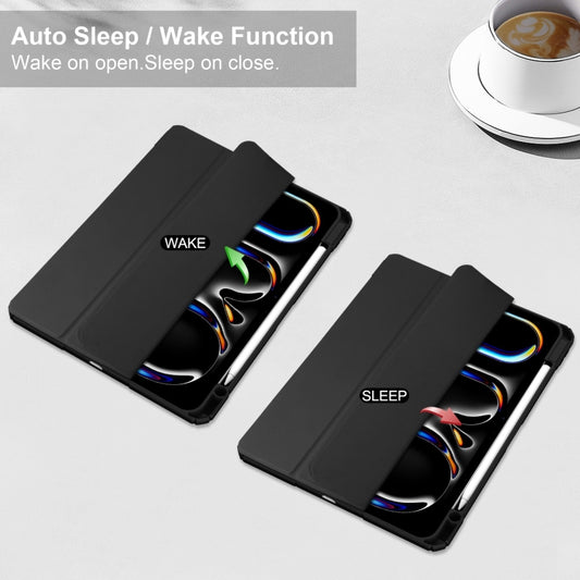 For iPad Pro 11 2025 / 2024 Pure Color 3-fold Clear TPU Smart Leather Tablet Case(Black) by buy2fix