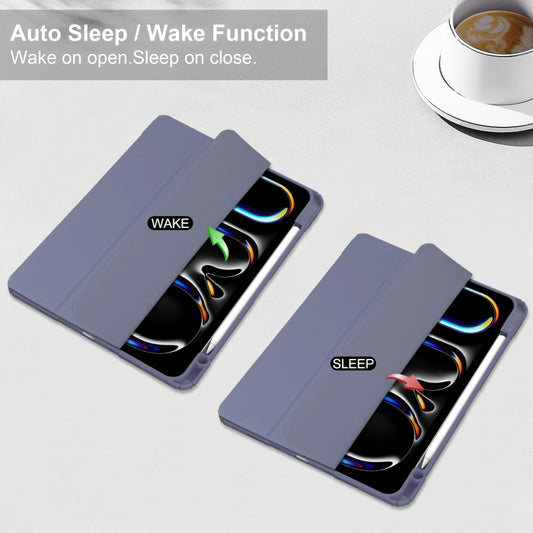 For iPad Pro 11 2025 / 2024 Pure Color 3-fold Clear TPU Smart Leather Tablet Case(Lavender) by buy2fix