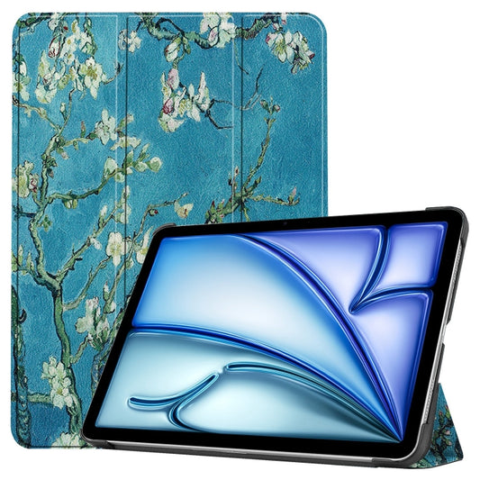 For iPad Air 11 2025 / 2024 Custer Painted 3-Fold Holder Smart Leather Tablet Case(Apricot Blossom) - iPad Air 11 2025 / 2024 Cases by buy2fix | Online Shopping UK | buy2fix