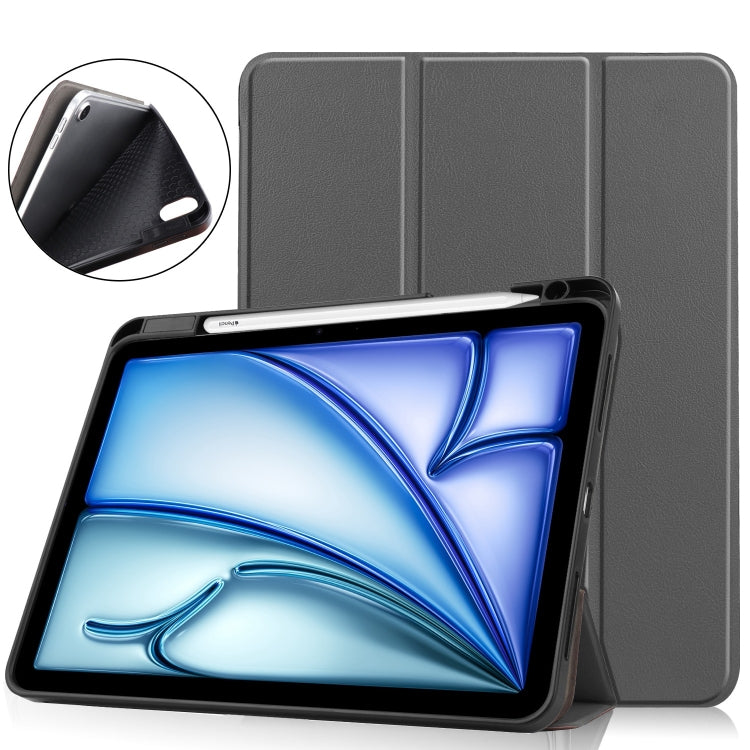 For iPad Air 11 2024 / 2025 Custer TPU Pure Color 3-Fold Holder Smart Leather Tablet Case(Grey) - iPad Air 11 2025 / 2024 Cases by buy2fix | Online Shopping UK | buy2fix
