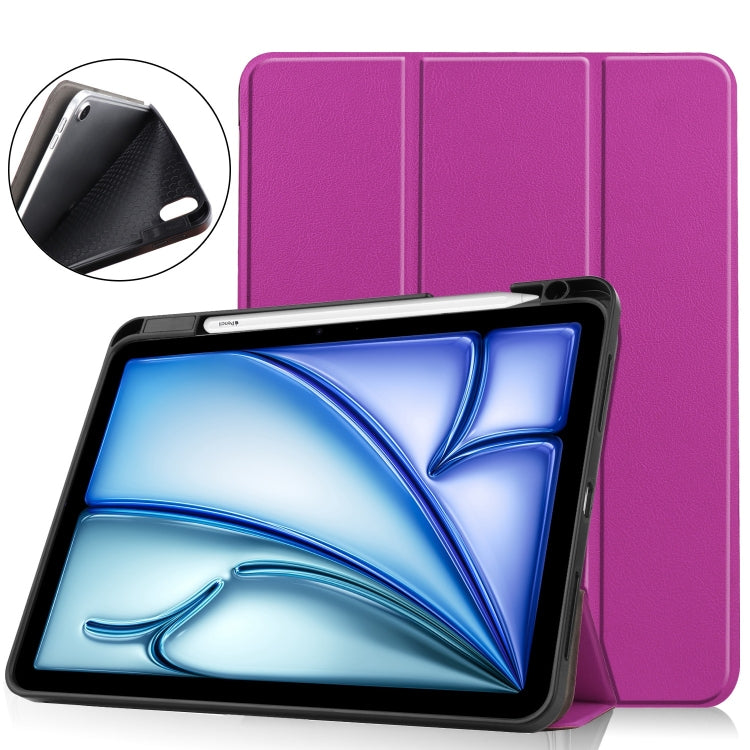 For iPad Air 11 2024 / 2025 Custer TPU Pure Color 3-Fold Holder Smart Leather Tablet Case(Purple) - iPad Air 11 2025 / 2024 Cases by buy2fix | Online Shopping UK | buy2fix