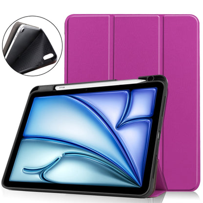 For iPad Air 11 2024 / 2025 Custer TPU Pure Color 3-Fold Holder Smart Leather Tablet Case(Purple) - iPad Air 11 2025 / 2024 Cases by buy2fix | Online Shopping UK | buy2fix