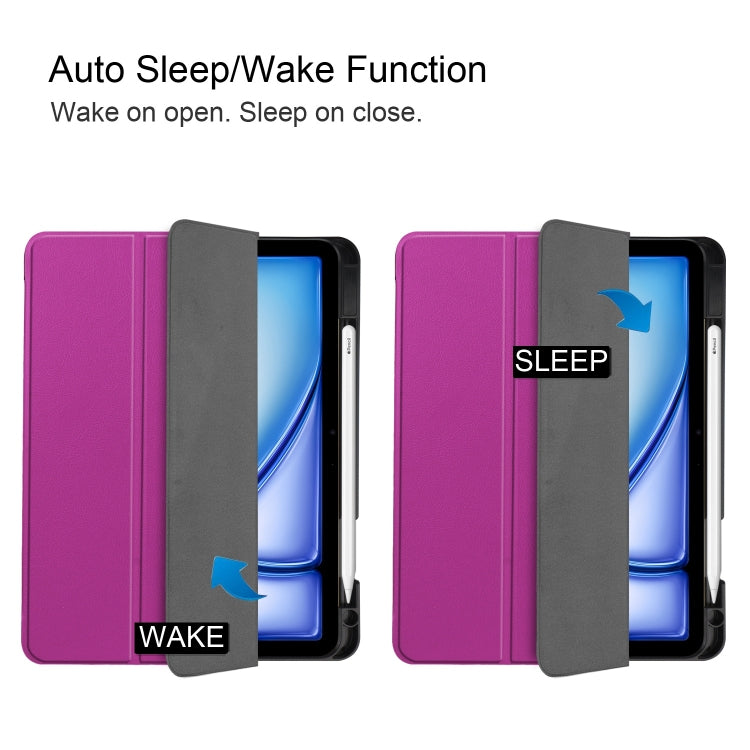 For iPad Air 11 2024 / 2025 Custer TPU Pure Color 3-Fold Holder Smart Leather Tablet Case(Purple) - iPad Air 11 2025 / 2024 Cases by buy2fix | Online Shopping UK | buy2fix