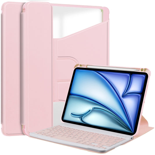 For iPad Air 11 2025 / 2024 Transparent Rotation Smart Leather Tablet Case with Keyboard(Pink) - iPad Air 11 2025 / 2024 Cases by buy2fix | Online Shopping UK | buy2fix