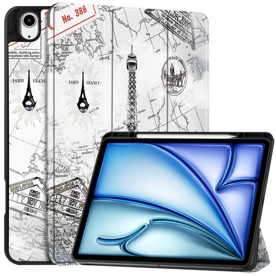 For iPad Air 13 2024 / 2025 / 2026 Custer Painted 3-Fold Holder Smart Leather Tablet Case with Pen Tray(Eiffel Tower)