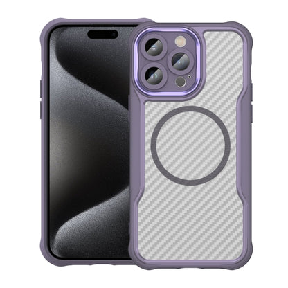 For iPhone 15 Pro Max Carbon Fiber Texture MagSafe Translucent Phone Case(Purple) by buy2fix
