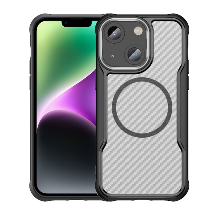 For iPhone 14 / 13 Carbon Fiber Texture MagSafe Translucent Phone Case(Black) by buy2fix