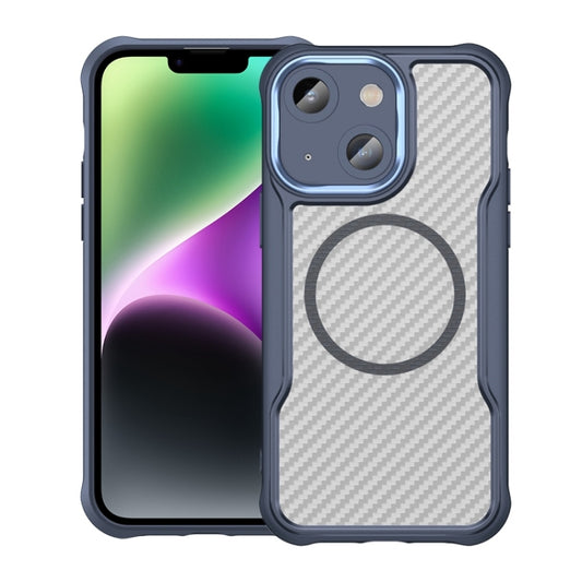 For iPhone 14 / 13 Carbon Fiber Texture MagSafe Translucent Phone Case(Blue) by buy2fix