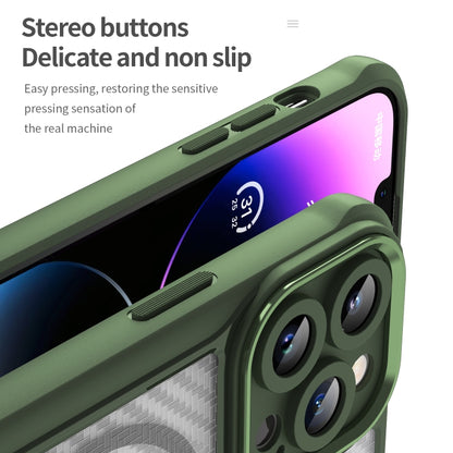 For iPhone 14 / 13 Carbon Fiber Texture MagSafe Translucent Phone Case(Green) by buy2fix