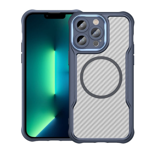 For iPhone 13 Pro Max Carbon Fiber Texture MagSafe Translucent Phone Case(Blue) by buy2fix