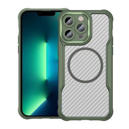 For iPhone 13 Pro Max Carbon Fiber Texture MagSafe Translucent Phone Case(Green) by buy2fix
