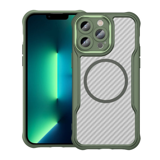 For iPhone 13 Pro Max Carbon Fiber Texture MagSafe Translucent Phone Case(Green) by buy2fix