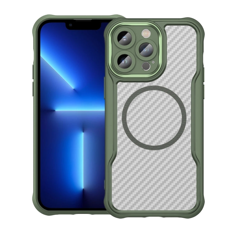 For iPhone 13 Pro Carbon Fiber Texture MagSafe Translucent Phone Case(Green) by buy2fix