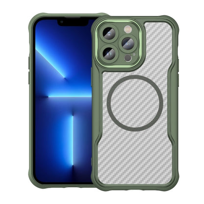 For iPhone 13 Pro Carbon Fiber Texture MagSafe Translucent Phone Case(Green) by buy2fix