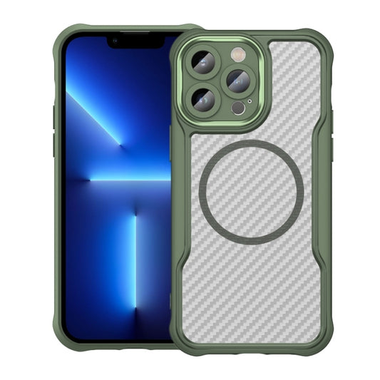 For iPhone 13 Pro Carbon Fiber Texture MagSafe Translucent Phone Case(Green) by buy2fix