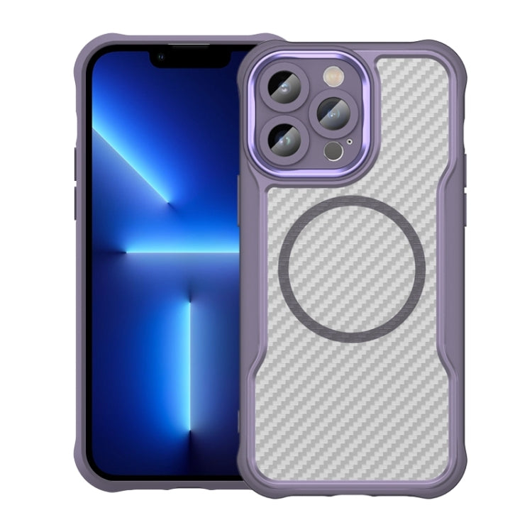 For iPhone 13 Pro Carbon Fiber Texture MagSafe Translucent Phone Case(Purple) by buy2fix