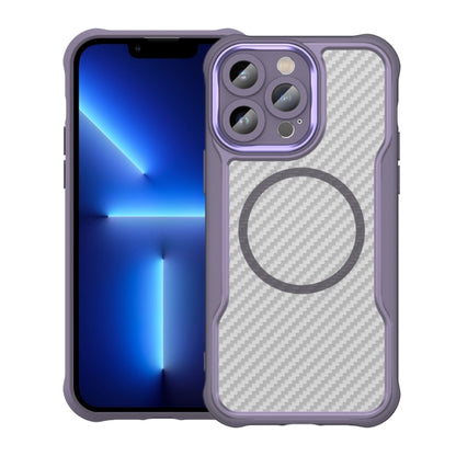 For iPhone 13 Pro Carbon Fiber Texture MagSafe Translucent Phone Case(Purple) by buy2fix
