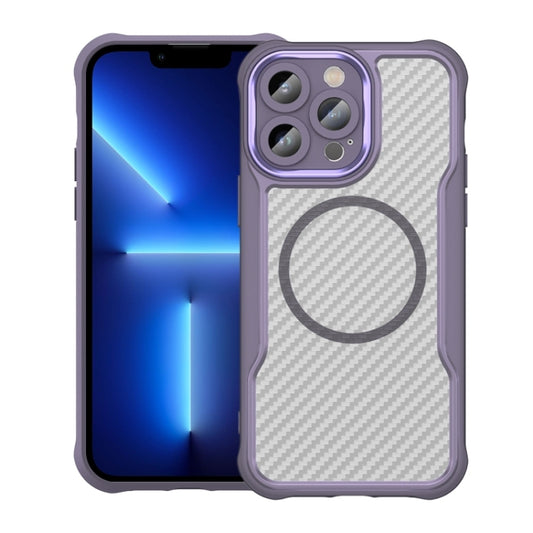 For iPhone 13 Pro Carbon Fiber Texture MagSafe Translucent Phone Case(Purple) by buy2fix