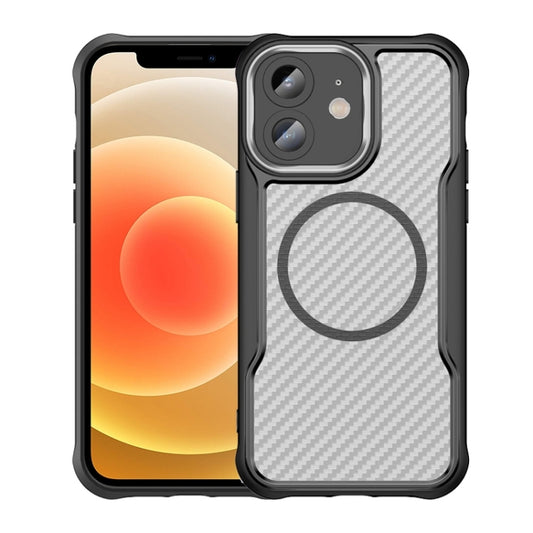 For iPhone 12 Carbon Fiber Texture MagSafe Translucent Phone Case(Black) by buy2fix