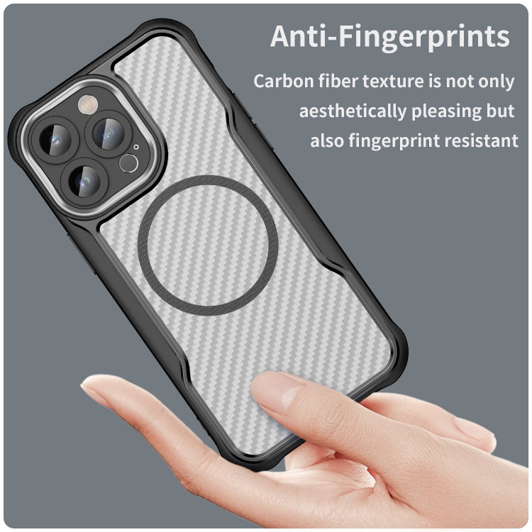 For iPhone 12 Carbon Fiber Texture MagSafe Translucent Phone Case(Black) by buy2fix