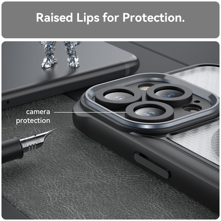 For iPhone 12 Carbon Fiber Texture MagSafe Translucent Phone Case(Black) by buy2fix