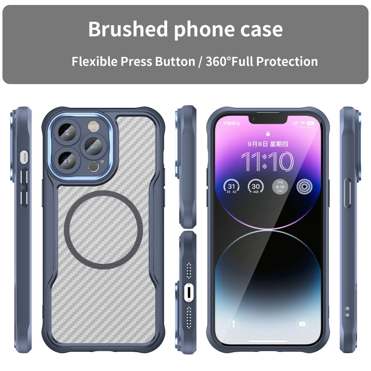 For iPhone 12 Pro Max Carbon Fiber Texture MagSafe Translucent Phone Case(Blue) by buy2fix