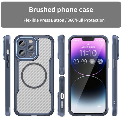 For iPhone 12 Pro Max Carbon Fiber Texture MagSafe Translucent Phone Case(Blue) by buy2fix