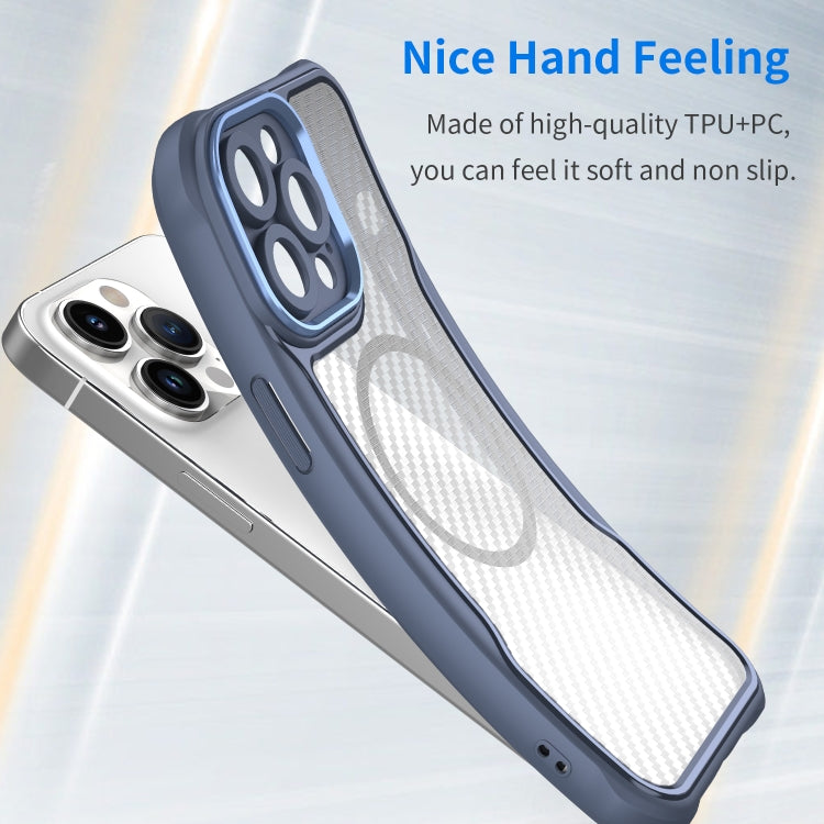 For iPhone 12 Pro Max Carbon Fiber Texture MagSafe Translucent Phone Case(Blue) by buy2fix