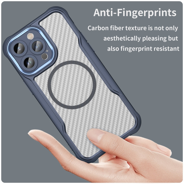 For iPhone 12 Pro Max Carbon Fiber Texture MagSafe Translucent Phone Case(Blue) by buy2fix