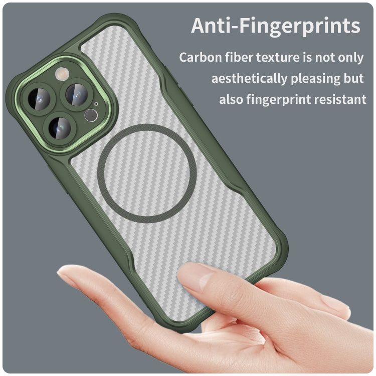 For iPhone 12 Pro Max Carbon Fiber Texture MagSafe Translucent Phone Case(Green) by buy2fix
