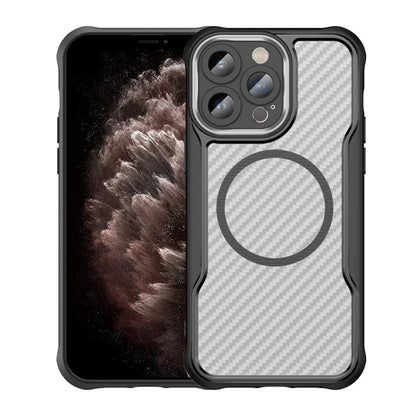 For iPhone 11 Pro Max Carbon Fiber Texture MagSafe Translucent Phone Case(Black) by buy2fix