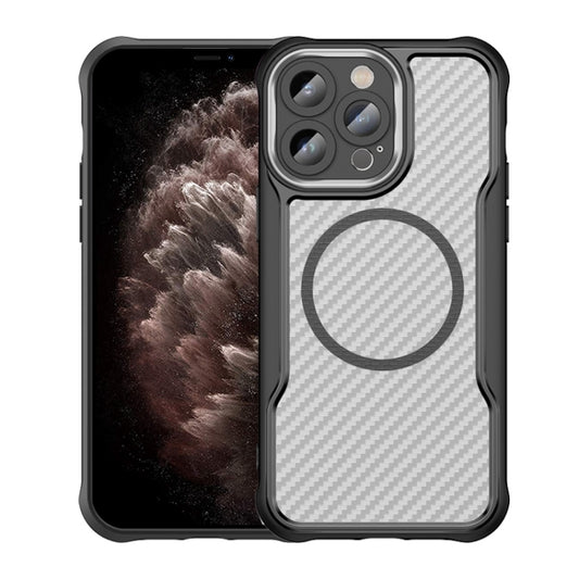 For iPhone 11 Pro Max Carbon Fiber Texture MagSafe Translucent Phone Case(Black) by buy2fix