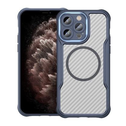 For iPhone 11 Pro Max Carbon Fiber Texture MagSafe Translucent Phone Case(Blue) by buy2fix