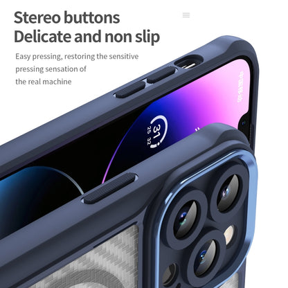 For iPhone 11 Pro Max Carbon Fiber Texture MagSafe Translucent Phone Case(Blue) by buy2fix