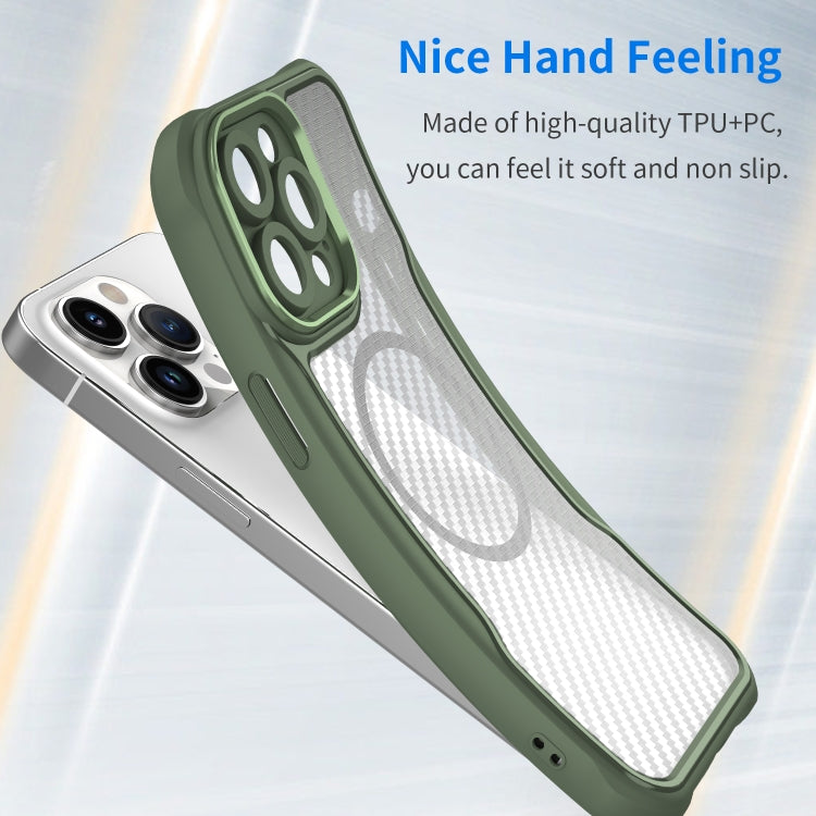 For iPhone 11 Pro Max Carbon Fiber Texture MagSafe Translucent Phone Case(Green) by buy2fix