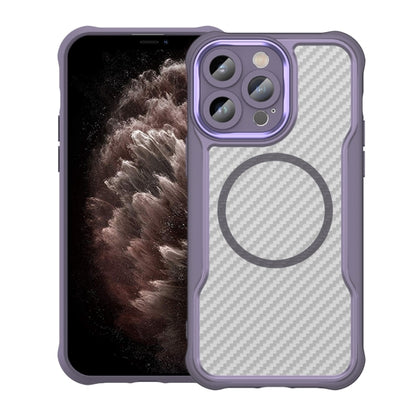 For iPhone 11 Pro Max Carbon Fiber Texture MagSafe Translucent Phone Case(Purple) by buy2fix