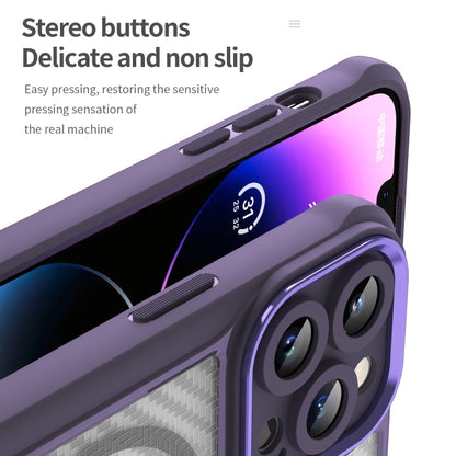 For iPhone 11 Pro Max Carbon Fiber Texture MagSafe Translucent Phone Case(Purple) by buy2fix