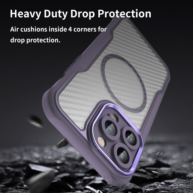 For iPhone 11 Pro Max Carbon Fiber Texture MagSafe Translucent Phone Case(Purple) by buy2fix