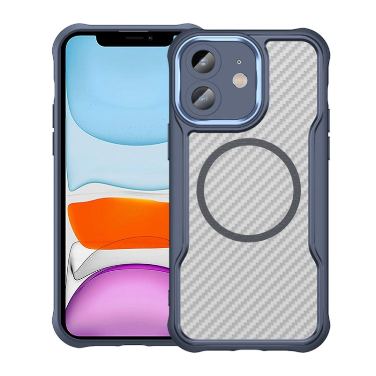 For iPhone 11 Carbon Fiber Texture MagSafe Translucent Phone Case(Blue) by buy2fix