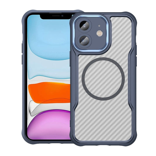 For iPhone 11 Carbon Fiber Texture MagSafe Translucent Phone Case(Blue) by buy2fix