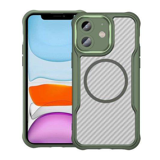 For iPhone 11 Carbon Fiber Texture MagSafe Translucent Phone Case(Green) by buy2fix