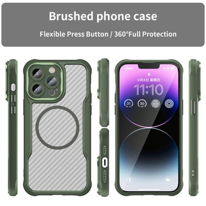For iPhone 11 Carbon Fiber Texture MagSafe Translucent Phone Case(Green) by buy2fix