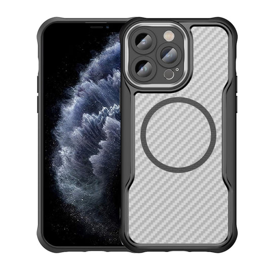 For iPhone 11 Pro Carbon Fiber Texture MagSafe Translucent Phone Case(Black) by buy2fix
